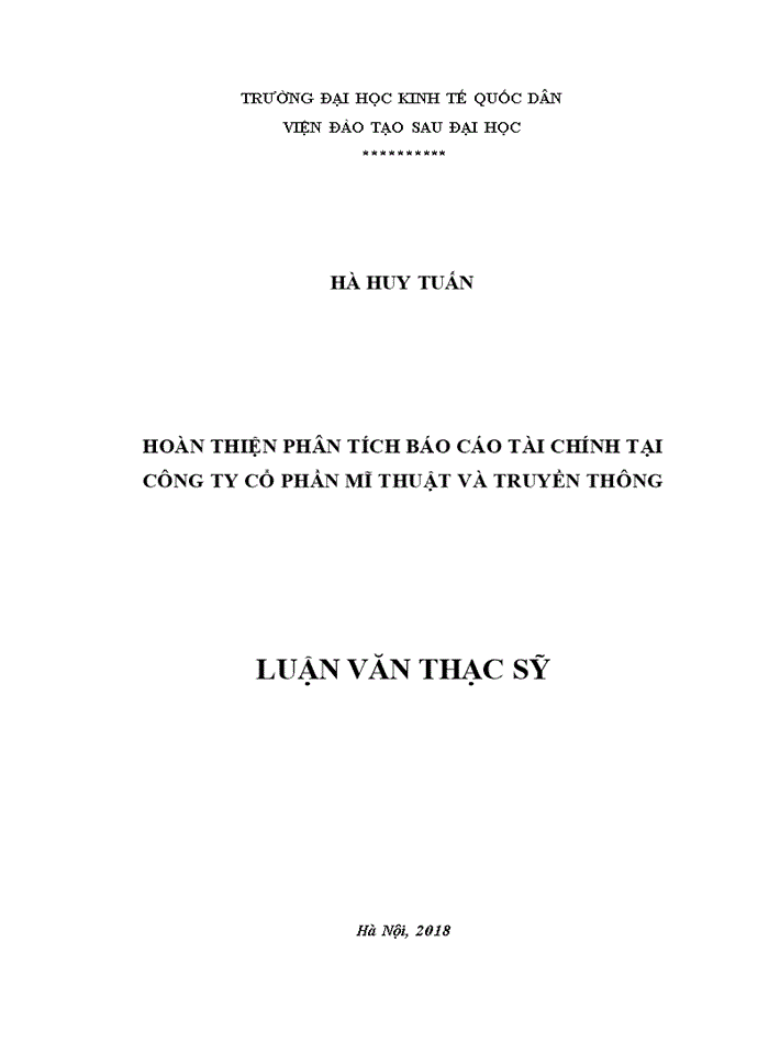 Hoàn thiện phân tích báo cáo tài chính tại Công ty Cổ phần Mĩ Thuật và Truyền Thông