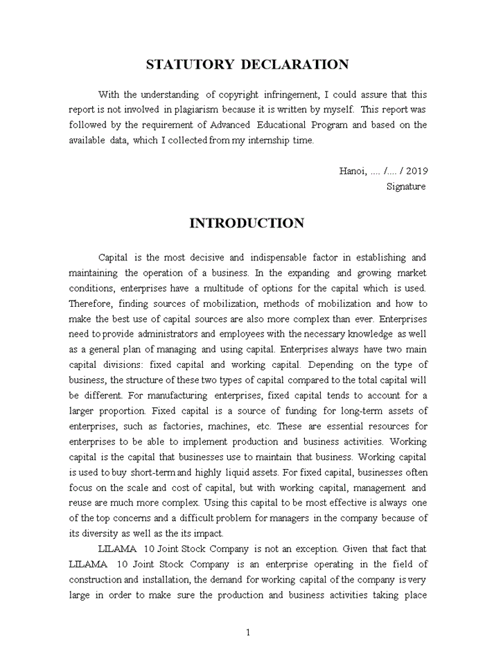 image for page Improving the efficiency of working capital at lilama 10 joint stock company