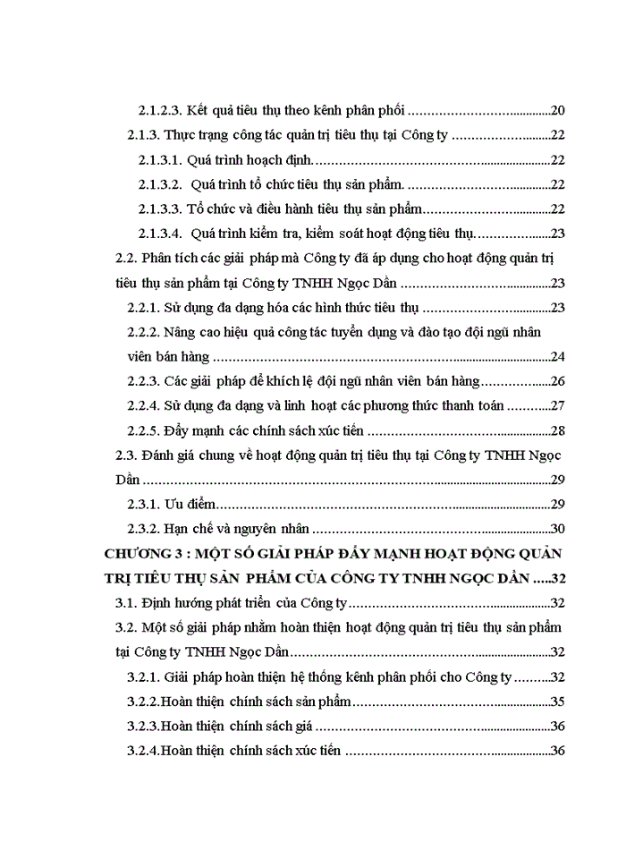 Giải pháp đẩy mạnh hoạt động quản trị tiêu thụ sản  phẩm của công ty tnhh ngọc dần