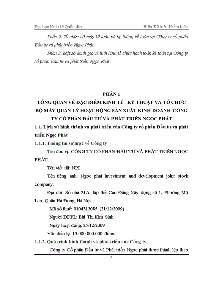 image for page Một số đánh giá về tình hình tổ chức hạch toán kế toán tại Công ty cổ phần Đầu tư và phát triển Ngọc Phát.