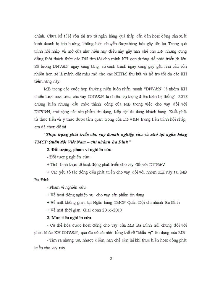 image for page Thực trạng phát triển cho vay doanh nghiệp vừa và nhỏ tại ngân hàng TMCP Quân đội Việt Nam – chi nhánh Ba Đình