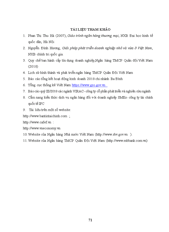 image for page Thực trạng phát triển cho vay doanh nghiệp vừa và nhỏ tại ngân hàng TMCP Quân đội Việt Nam – chi nhánh Ba Đình