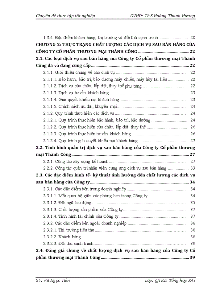 Giải pháp nhằm nâng cao chất lượng dịch vụ sau bán hàng của Công ty Cổ phần thương mại Thành Công