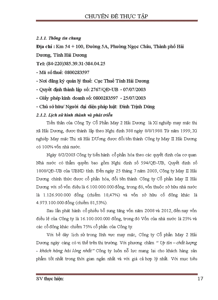 image for page Nâng cao hiệu quả sử dụng vốn tại Công ty Cổ phần May II Hải Dương