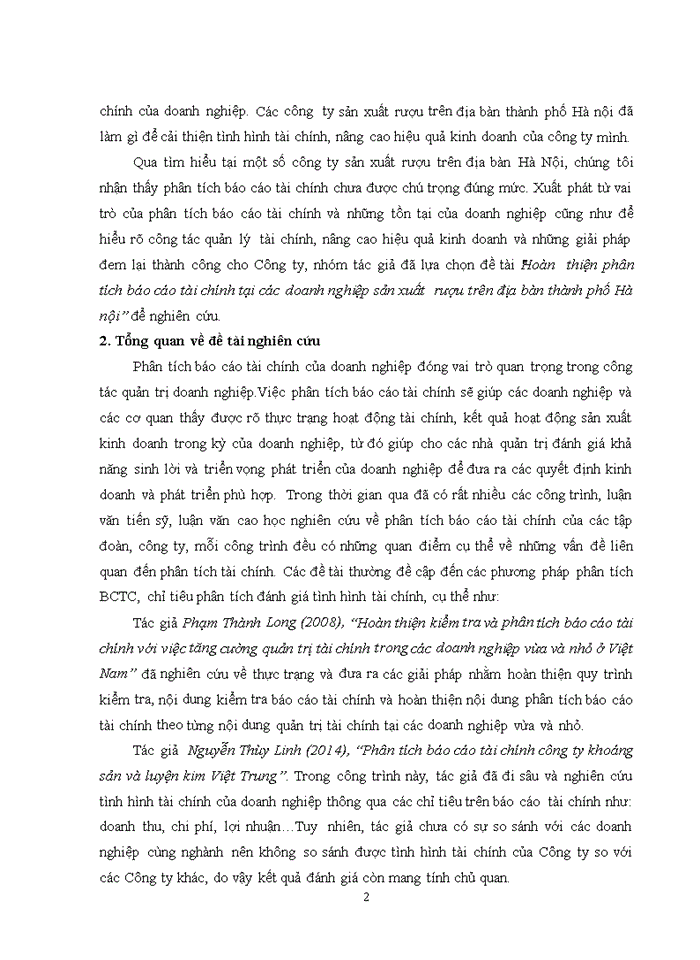 image for page Hoàn thiện phân tích báo cáo tài chính tại các doanh nghiệp sản xuất  rượu trên địa bàn thành phố Hà nội