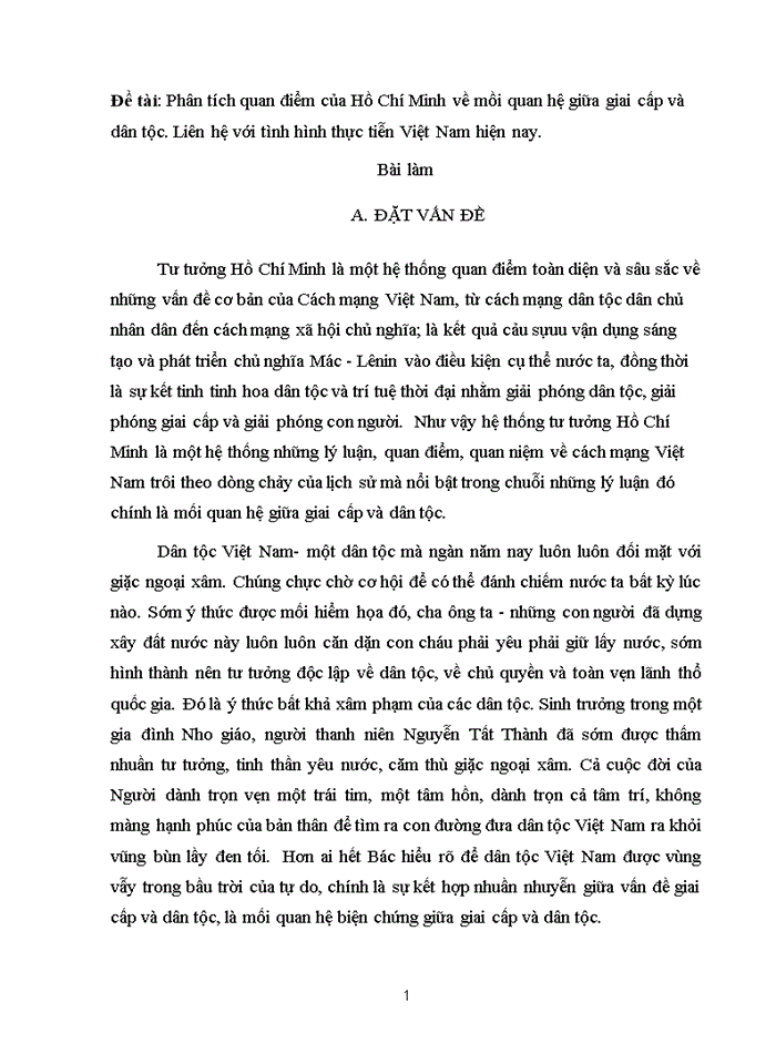 image for page Phân tích quan điểm của Hồ Chí Minh về mồi quan hệ giữa giai cấp và dân tộc. Liên hệ với tình hình thực tiễn Việt Nam hiện nay