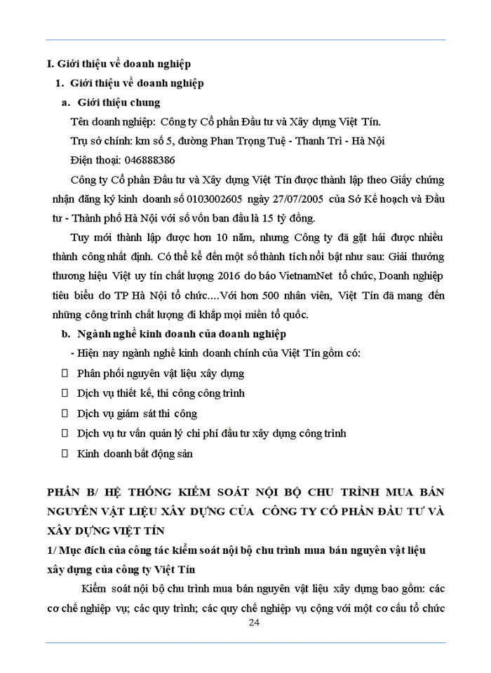 image for page Hệ thống kiểm soát nội bộ chu trình mua bán nguyên vật liệu xây dựng của  công ty cổ phần đầu tư và xây dựng việt tín