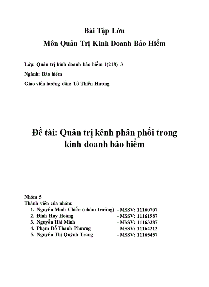 Quản trị kênh phân phối trong kinh doanh bảo hiểm