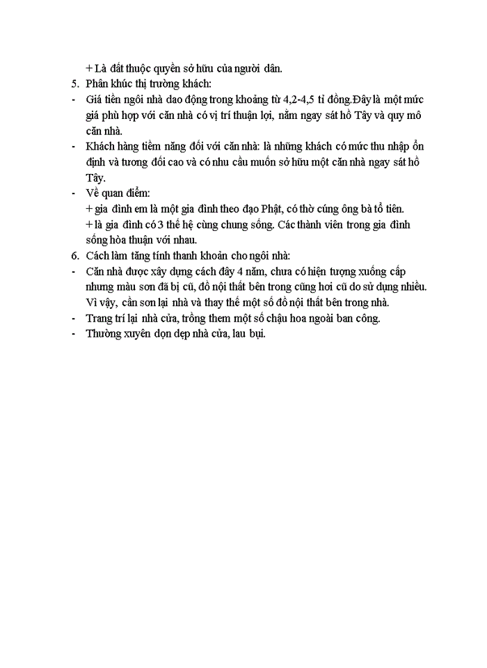 image for page Đánh giá tính thị trường của căn nhà gia đình mình đang sử dụng