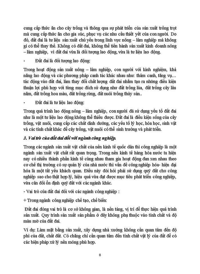 image for page Phân tích vai trò của đất đai với tư cách là tài nguyên và với các ngành sản xuất của cải vật chất trong xã hội