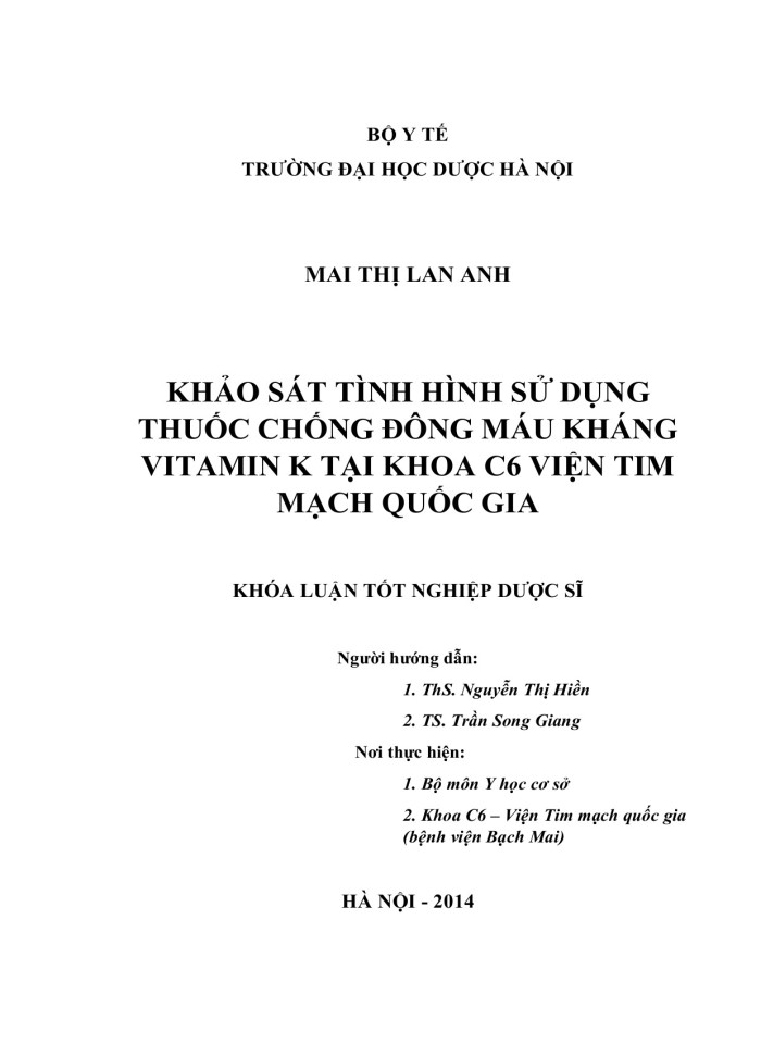 image for page Khảo sát tình hình sử dụng thuốc chống đông máu kháng vitamin k tại khoa c6 viện tim mạch quốc gia