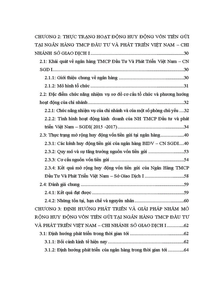 Mở rộng hoạt động huy động tiền gửi tại Ngân hàng TMCP Đầu Tư Và Phát Triển Việt Nam – CN Sở Giao Dịch I