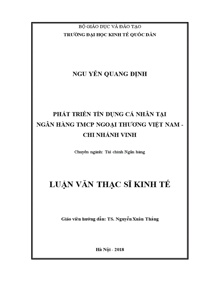 image for page Giải pháp phát triển tín dụng cá nhân tại Ngân hàng TMCP Ngoại thương Việt Nam - Chi nhánh Vinh