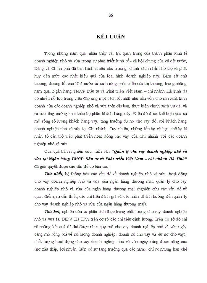 image for page Quản lý cho vay doanh nghiệp nhỏ và vừa tại Ngân hàng TMCP Đầu tư và Phát triển Việt Nam – chi nhánh Hà Tĩnh