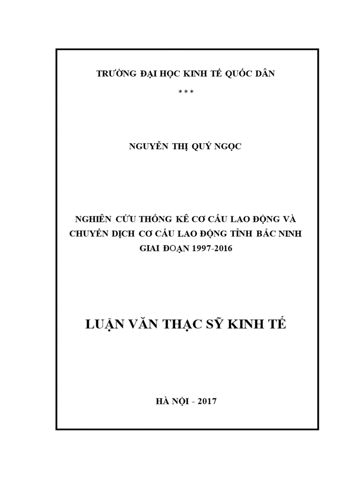 Nghiên cứu thống kê cơ cấu lao động và chuyển dịch cơ cấu lao động tỉnh Bắc Ninh giai đoạn 1997-2016