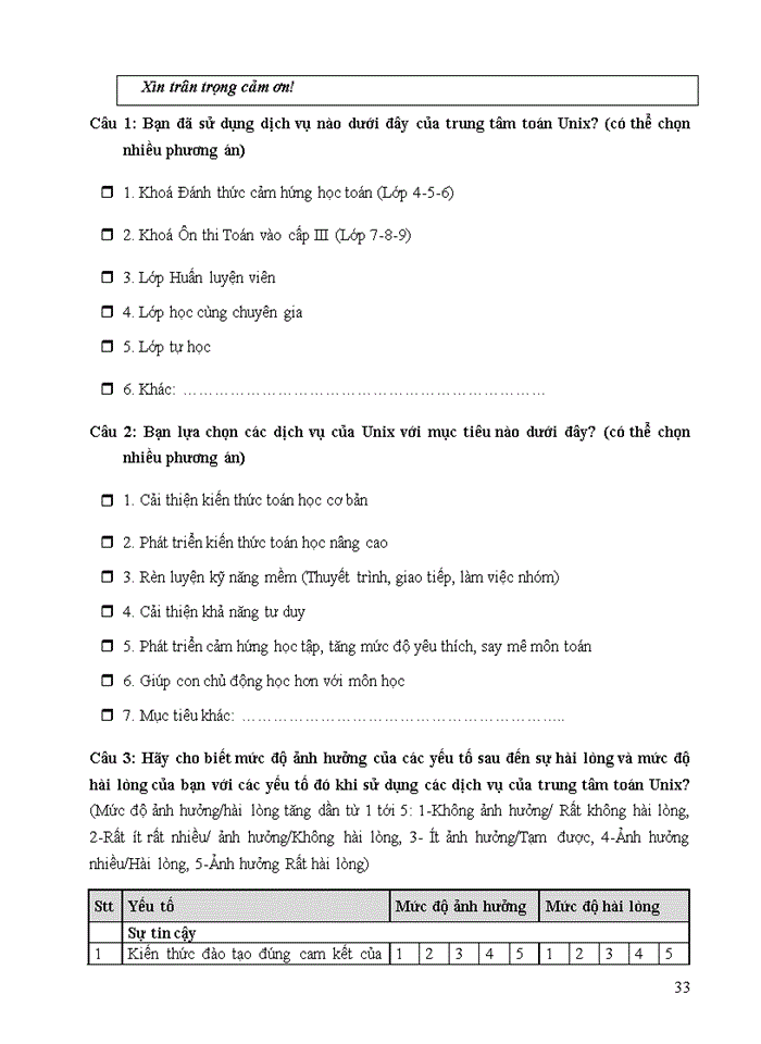 image for page Đánh giá mức độ hài lòng của khách hang khi sử dụng dịch vụ tại trung tâm toán học Unix