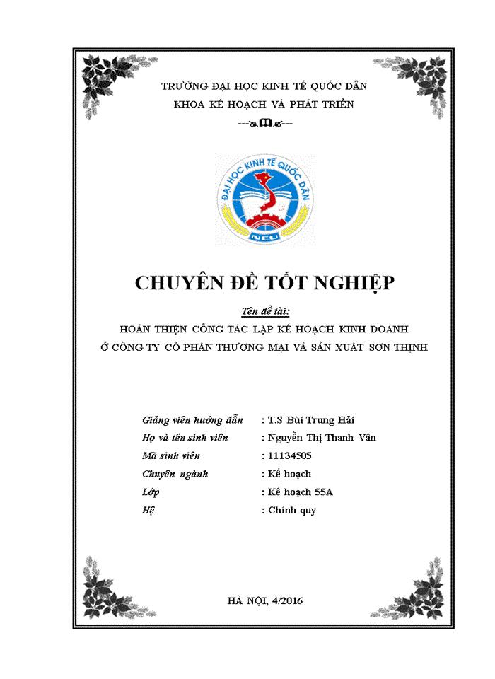 image for page Hoàn thiện công tác lập kế hoạch kinh doanh của công ty Cổ phần và thương mại Sơn Thịnh