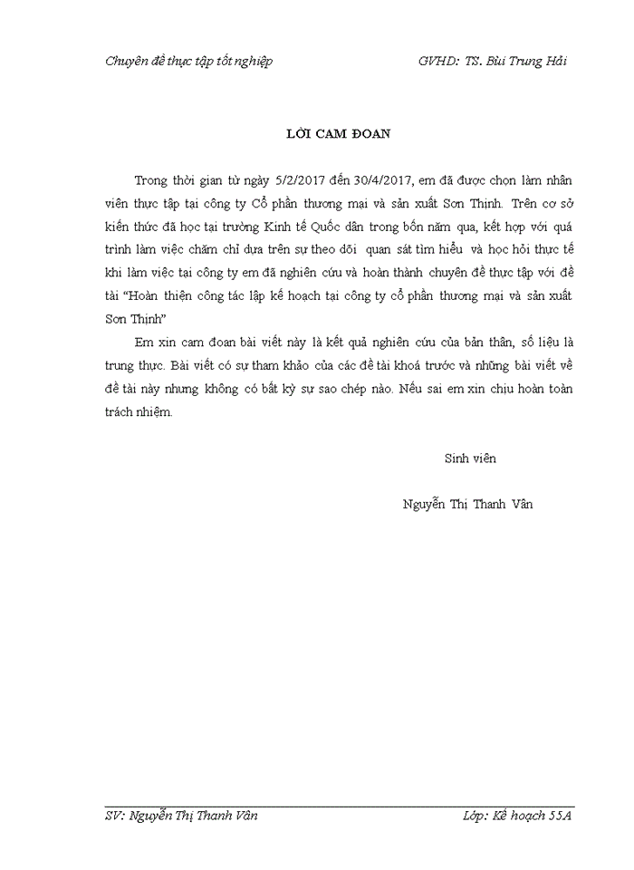 image for page Hoàn thiện công tác lập kế hoạch kinh doanh của công ty Cổ phần và thương mại Sơn Thịnh