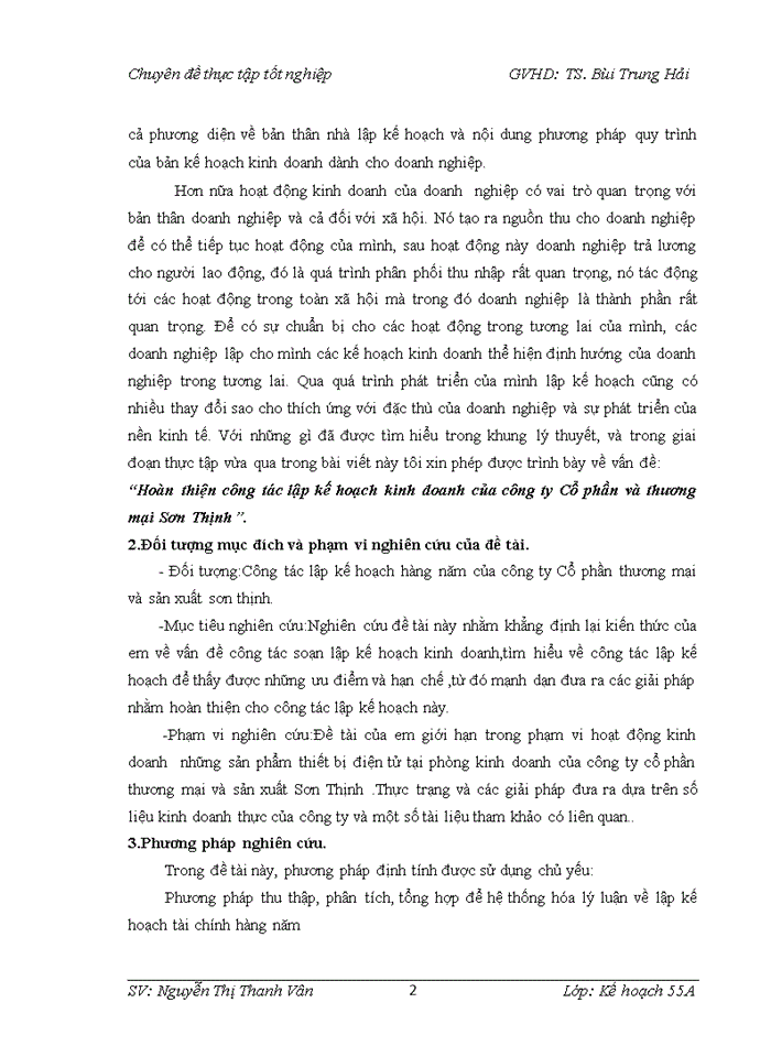 image for page Hoàn thiện công tác lập kế hoạch kinh doanh của công ty Cổ phần và thương mại Sơn Thịnh