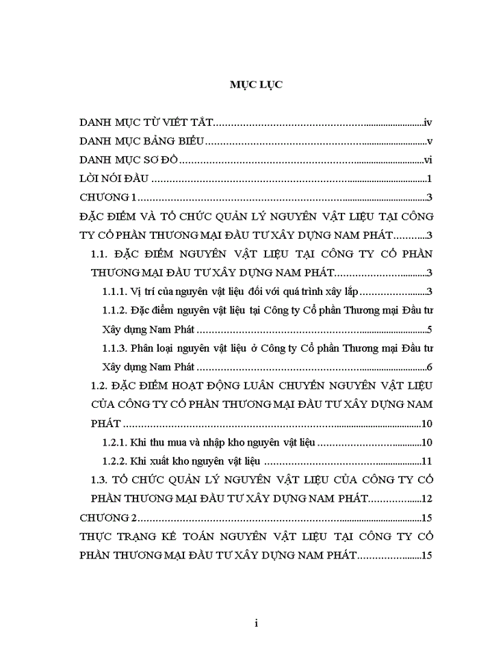 Hoàn thiện Kế toán nguyên vật liệu tại Công ty Cổ phần Thương mại Đầu tư Xây dựng Nam Phát