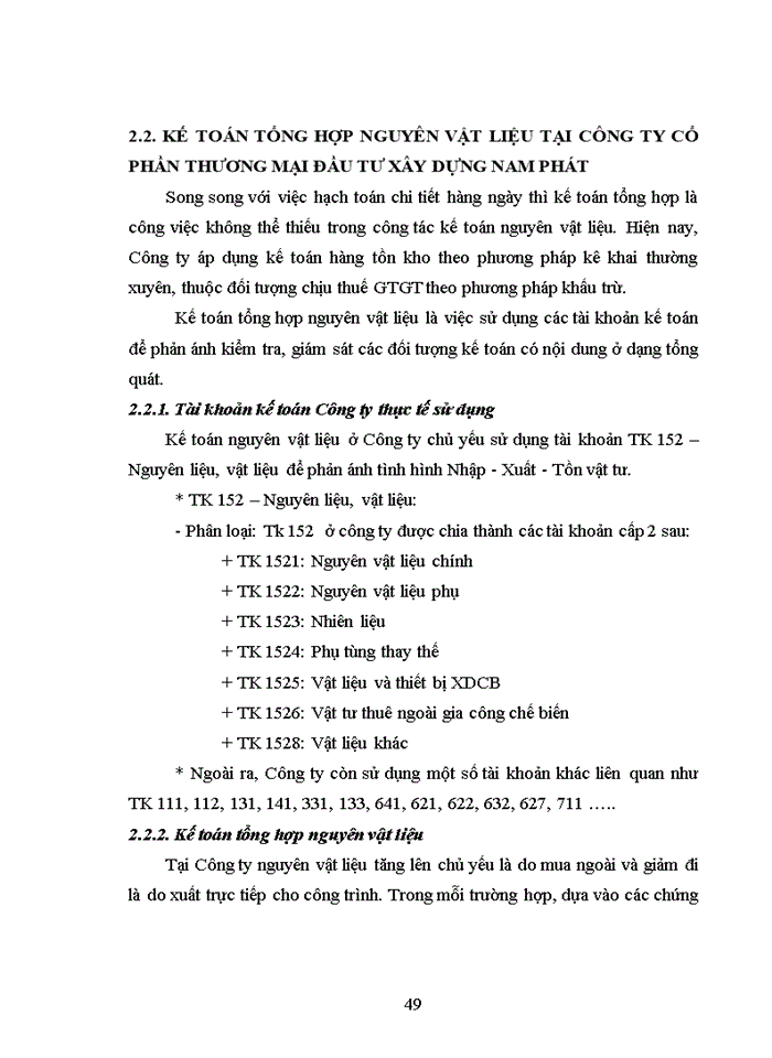 image for page Hoàn thiện Kế toán nguyên vật liệu tại Công ty Cổ phần Thương mại Đầu tư Xây dựng Nam Phát
