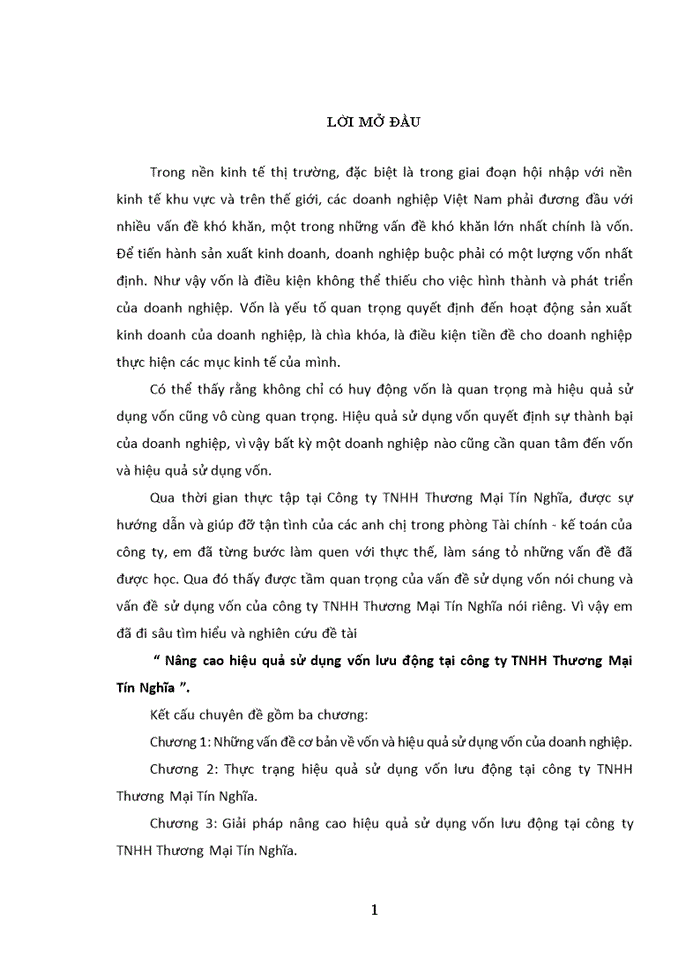 image for page Nâng cao hiệu quả sử dụng vốn lưu động tại công ty TNHH Thương Mại Tín Nghĩa