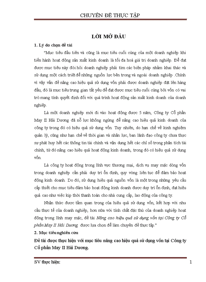 image for page Nâng cao hiệu quả sử dụng vốn tại Công ty Cổ phần May II Hải Dương