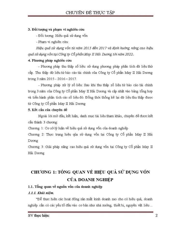 image for page Nâng cao hiệu quả sử dụng vốn tại Công ty Cổ phần May II Hải Dương