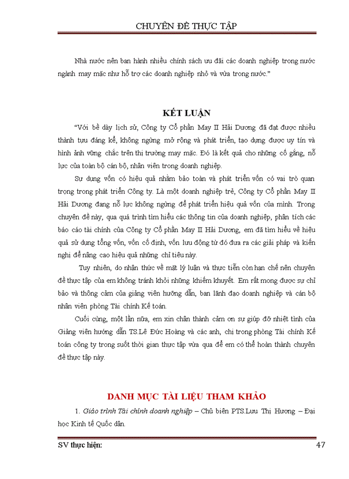 image for page Nâng cao hiệu quả sử dụng vốn tại Công ty Cổ phần May II Hải Dương