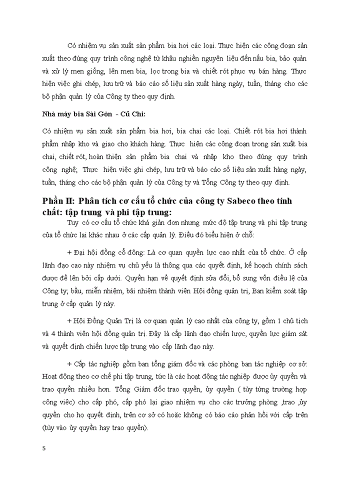 image for page Phân tích cơ cấu tổ chức của công ty Sabeco theo tính chất: tập trung và phi tập trung