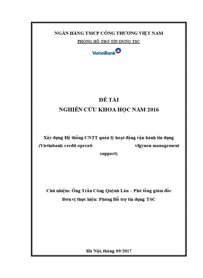 Xây dựng Hệ thống CNTT quản lý hoạt động vận hành tín dụng (Vietinbank credit operati management support)