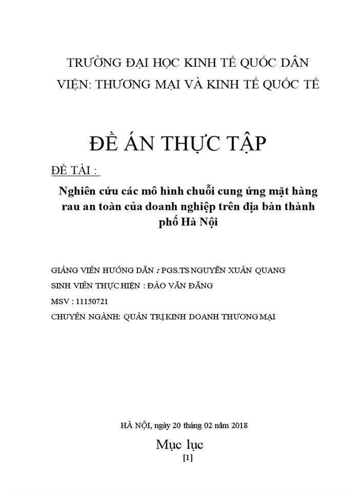 Nghiên cứu các mô hình chuỗi cung ứng mặt hàng rau an toàn của doanh nghiệp trên địa bàn thành phố Hà Nội