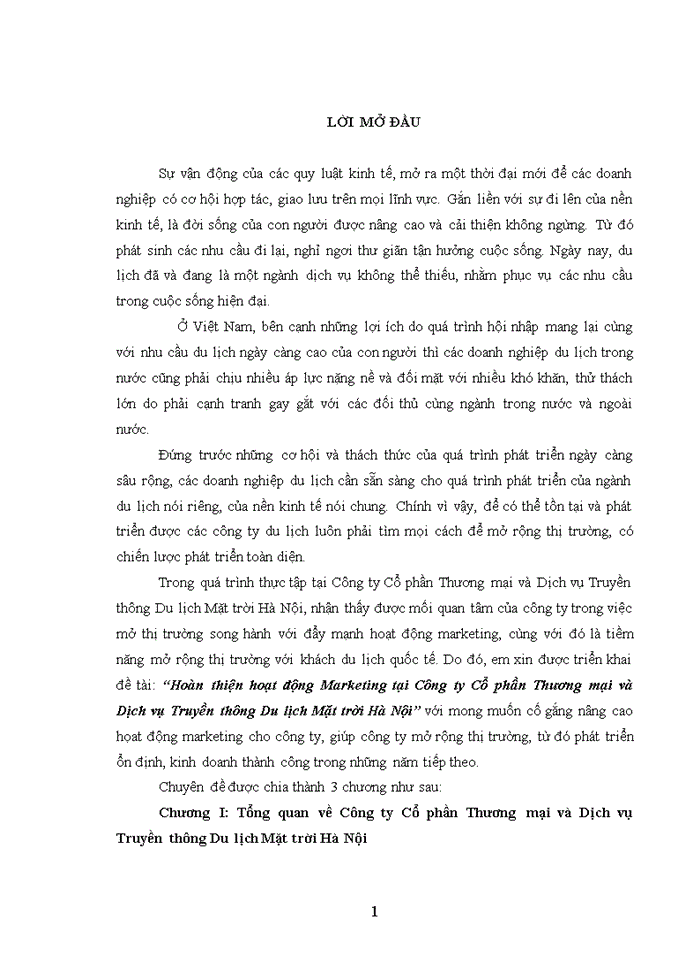 image for page Hoàn thiện hoạt động Marketing tại Công ty Cổ phần Thương mại và Dịch vụ Truyền thông Du lịch Mặt trời Hà Nội