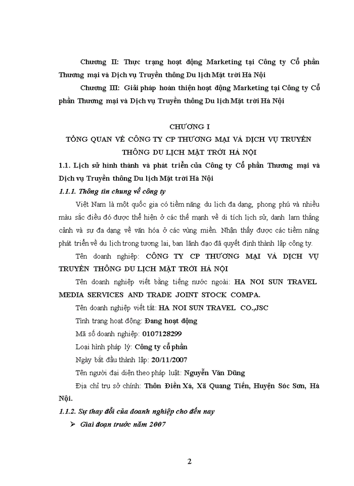 image for page Hoàn thiện hoạt động Marketing tại Công ty Cổ phần Thương mại và Dịch vụ Truyền thông Du lịch Mặt trời Hà Nội