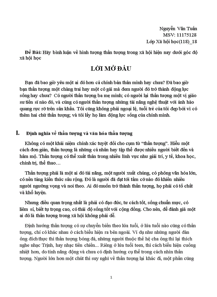image for page Bình luận về hình tượng thần tượng trong xã hội hiện nay dưới góc độ xã hội học