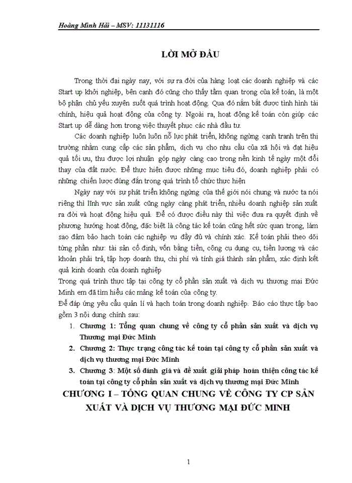Giải pháp hoàn thiện công tác kế toán tại công ty cổ phần sản xuất và dịch vụ thương mại Đức Minh