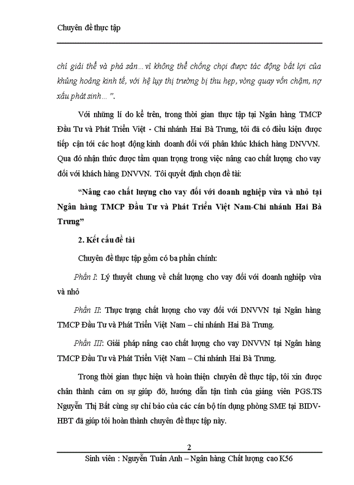 image for page Nâng cao chất lượng cho vay đối với doanh nghiệp vừa và nhỏ tại Ngân hàng TMCP Đầu Tư và Phát Triển Việt Nam-Chi nhánh Hai Bà Trưng