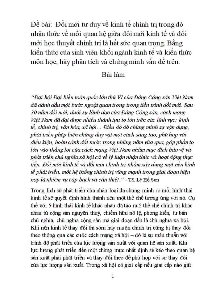 image for page Đổi mới tư duy về kinh tế chính trị trong đó nhận thức về mối quan hệ giữa đổi mới kinh tế và đổi mới học thuyết chình trị là hết sức quan trọng