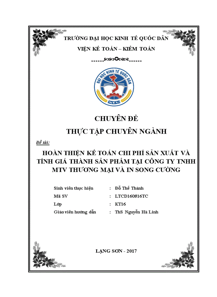 image for page Hoàn thiện kế toán chi phí sản xuất và tính giá thành sản phẩm tại Công ty TNHH MTV Thương mại và In Song Cường