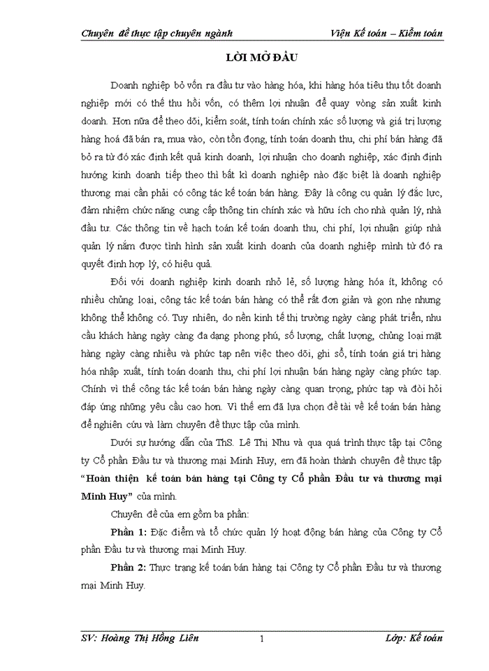 image for page Hoàn thiện  kế toán bán hàng tại Công ty Cổ phần Đầu tư và thương mại Minh Huy