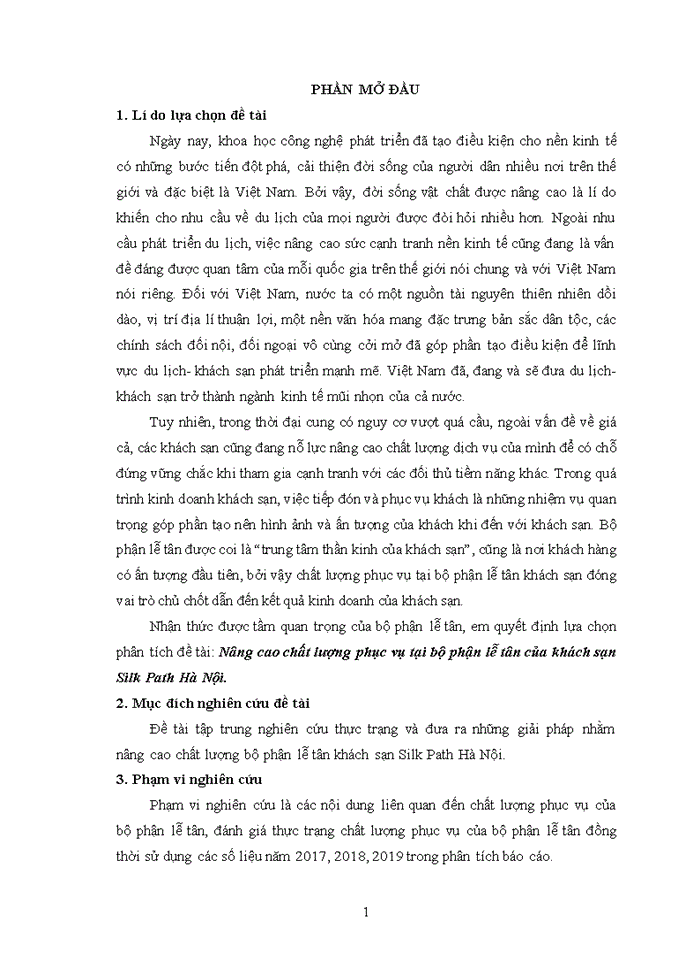 image for page Nâng cao chất lượng phục vụ tại bộ phận lễ tân của khách sạn Silk Path Hà Nội