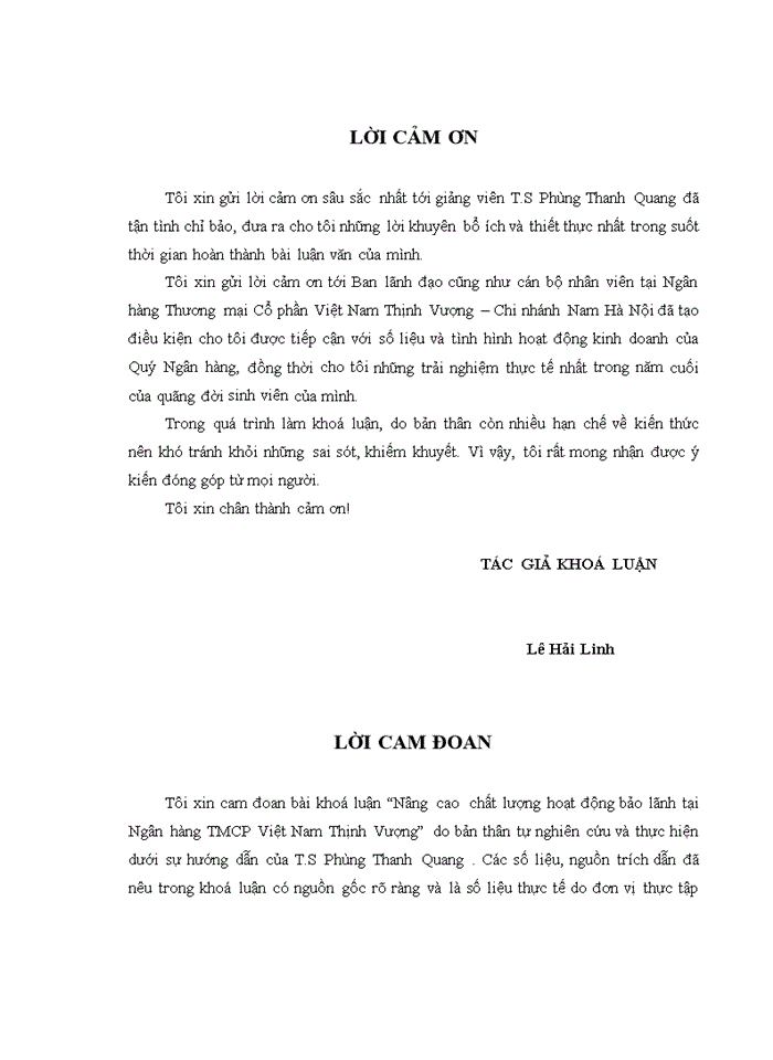 image for page Nâng cao  chất lượng hoạt động bảo lãnh tại Ngân hàng TMCP Việt Nam Thịnh Vượng