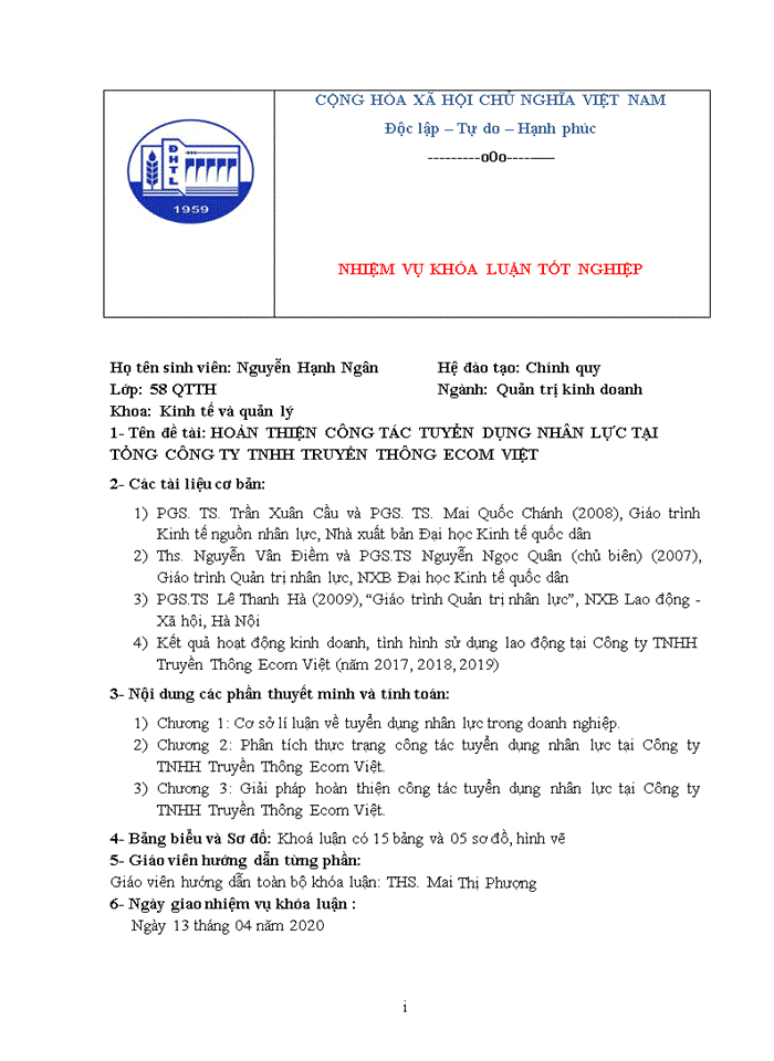 image for page Hoàn thiện công tác tuyển dụng nhân lực tại Công ty TNHH Truyền Thông Ecom Việt