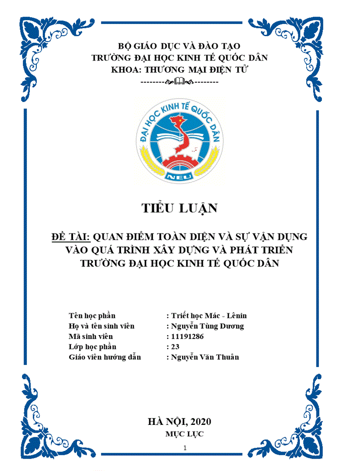 Quan điểm toàn diện và sự vận dụng vào quá trình xây dựng và phát triển trường đại học kinh tế quốc dân