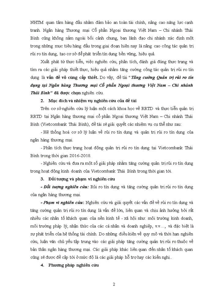 image for page Tăng cường Quản trị rủi ro tín dụng tại Ngân hàng Thương mại Cổ phần Ngoại thương Việt Nam – Chi nhánh Thái Bình
