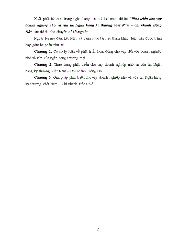 image for page Phát triển cho vay doanh nghiệp nhỏ và vừa tại Ngân hàng kỹ thương Việt Nam – chi nhánh Đông Đô