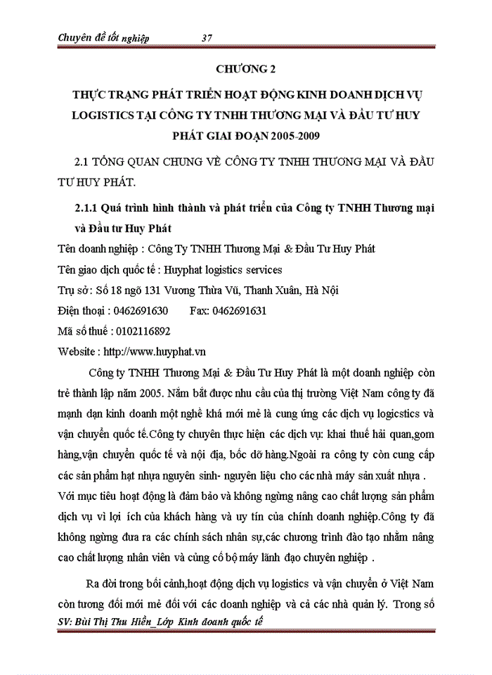 image for page Phát triển hoạt động kinh doanh dịch vụ Logistics tại Công ty TNHH Thương Mại và Đầu tư Huy Phát