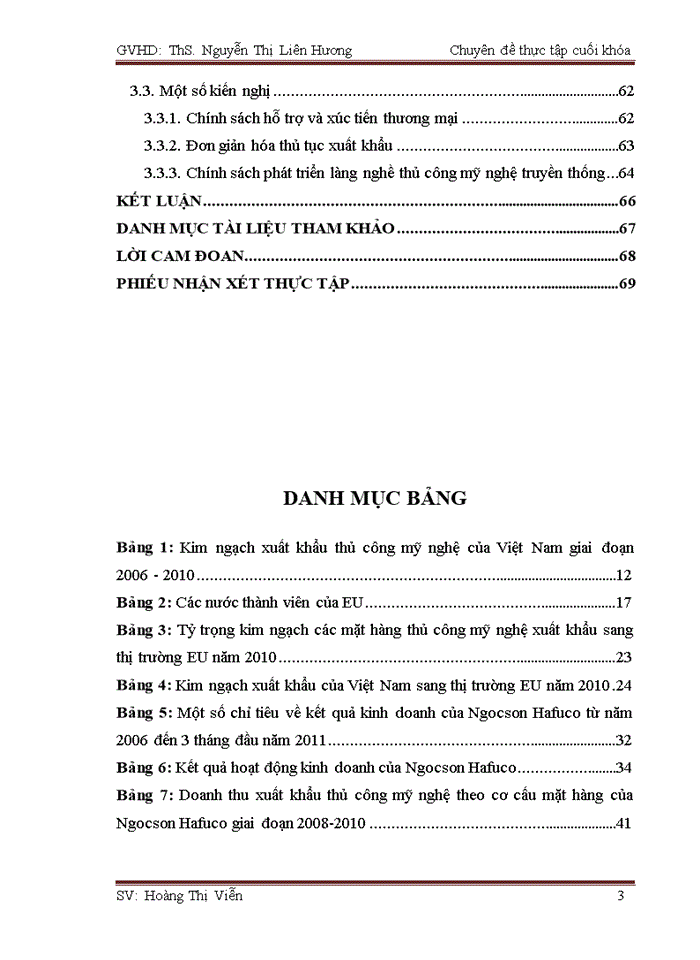 Thực trạng và giải pháp thúc đẩy hoạt động xuất khẩu mặt hàng thủ công mỹ nghệ sang thị trường EU của công ty TNHH Thủ công mỹ nghệ và Nội thất Ngọc Sơn (Ngocson Hafuco)