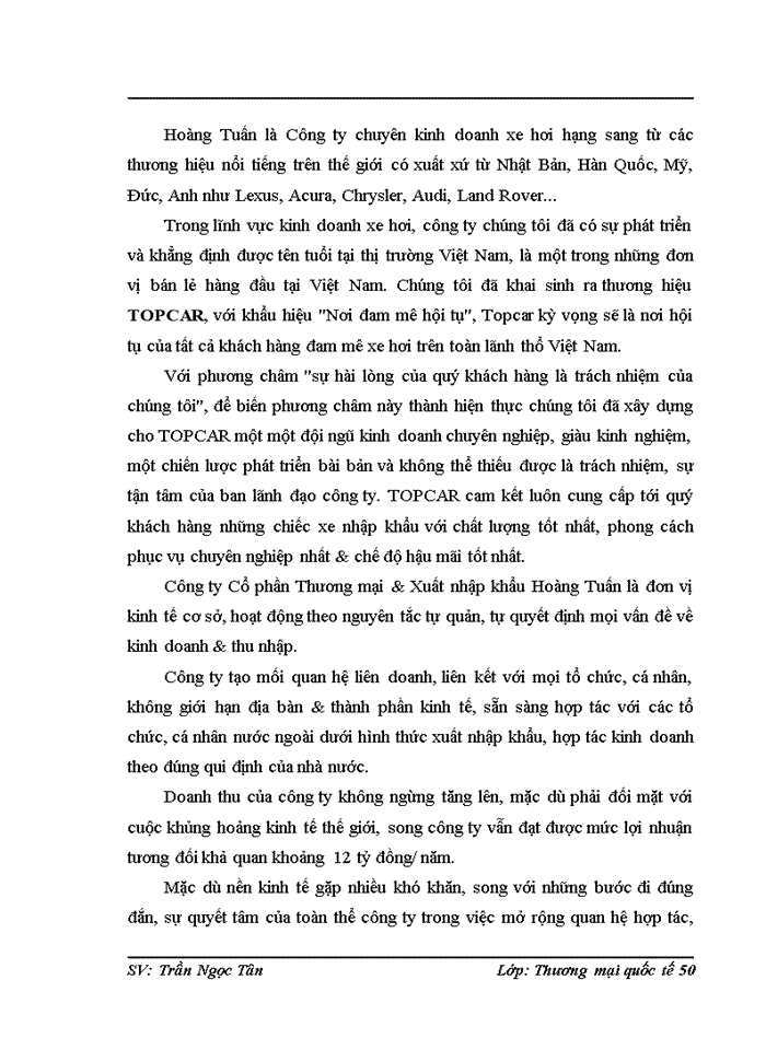 Thực trạng nhập khẩu xe hơi của Công ty cổ phần Thương mại & Xuất nhập khẩu Hoàng Tuấn
