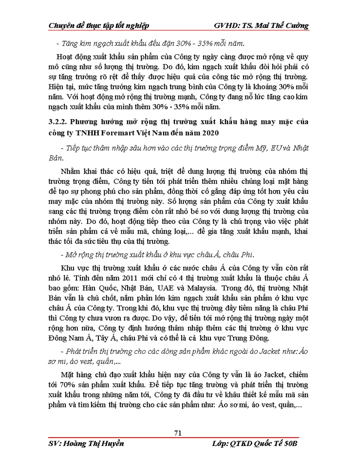 image for page Mở rộng thị trường xuất khẩu hàng may mặc tại Công ty TNHH Foremart Việt Nam